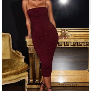 Oh polly maroon midi dress